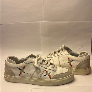 White Axel Arigato Shoes with Colorful Bird Embroidery